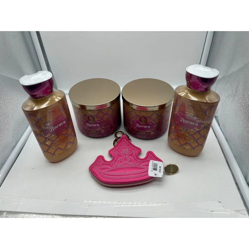 Bath Body Works Disney Princess AURORA 5pc Gift Set 3-Wick Candles Wash